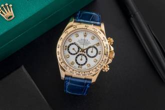 Thumbnail von Rolex Daytona Chronograph 18k Gold White Diamond Dial Ref. 16518 B&P 1997 LC100