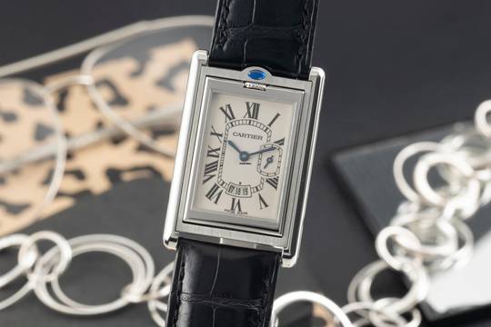  Cartier Tank Basculante XL Stahl Quarz Herrenuhr Ref. W1016055 Box Klassiker 