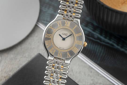  Cartier 21 Must de Cartier XL Stahl / vergoldet Quarz Klassiker 