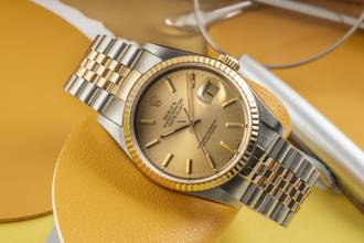 Thumbnail von Rolex Datejust 36 Gold Dial Stahl / Gold Automatik Herrenuhr Ref 16233 B&P 1990