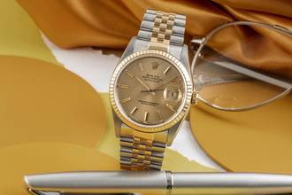 Thumbnail von Rolex Datejust 36 Gold Dial Stahl / Gold Automatik Herrenuhr Ref 16233 B&P 1990
