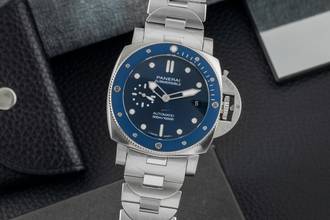 Panerai Submersible Blue Notte Steel Automatic Men's Watch PAM02068 B&P