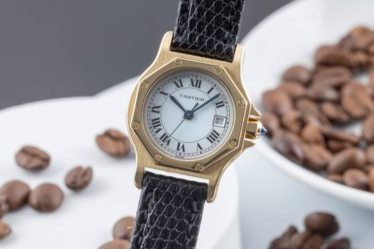  Cartier Santos Ronde Octagon Lady 18K (0,750) Gold Automatik Damenuhr Ref. 2969 