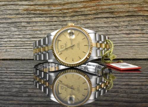  Tudor Prince Date Day 76213 NOS VINTAGE Gold Linen Dial - Full Set 2003 