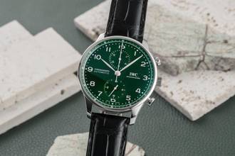 IWC Portugieser Chronograph Green Dial Steel Automatic Men's Watch Ref. IW371615