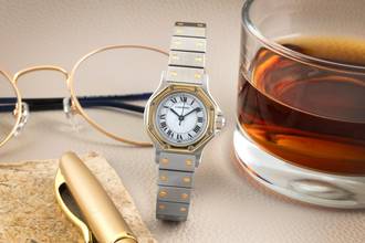 Thumbnail von Cartier Santos Lady Stahl / Gold Automatik Damenuhr Ref. 0907 Klassiker Box