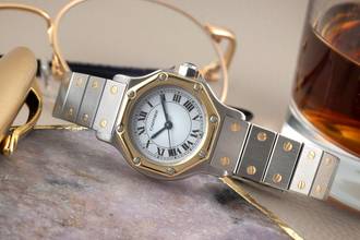 Thumbnail von Cartier Santos Lady Stahl / Gold Automatik Damenuhr Ref. 0907 Klassiker Box