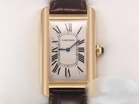  Cartier Tank Américaine Großes Modell Gelbgold 750 1735 Handaufzug Leder 18kt Yellow Gold 