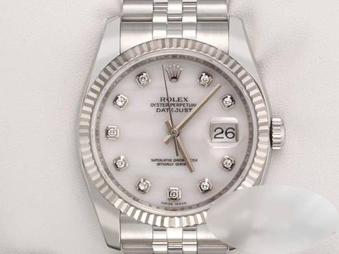  Rolex Datejust 36mm 116234 Stahl Weissgold 750 Cacholong Diamanten Automatik Stainless Steel 18kt White Gold Oyster-band Chronometer 