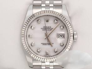 Rolex Datejust 36 36mm 116234 Steel White Gold 750 Cacholong Diamonds Automatic Stainless Steel 18kt White Gold Oyster Band Chronometer