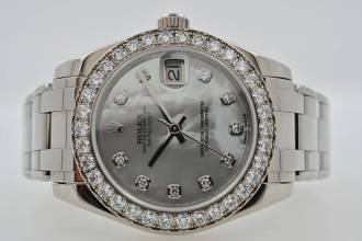 Rolex Datejust 31 Oyster Pearlmaster 18k Factory Diamond Dial Bezel 81299 34mm LC100
