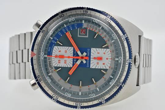  Breitling Chrono-Matic Bullhead Vintage Chronograph blue dial 2117 Box Papers Vintage Manual Wind 