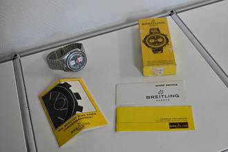 Thumbnail von Breitling Chrono-Matic Bullhead Vintage Chronograph blue dial 2117 Box Papers Vintage Manual Wind