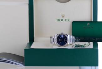 Thumbnail von Rolex Oyster Perpetual Date Blue 34mm Index Dial Weißgold Steel 115234 Top Unisex B+P
