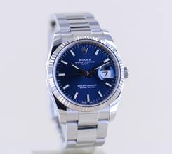 Thumbnail von Rolex Oyster Perpetual Date Blue 34mm Index Dial Weißgold Steel 115234 Top Unisex B+P