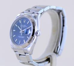 Thumbnail von Rolex Oyster Perpetual Date Blue 34mm Index Dial Weißgold Steel 115234 Top Unisex B+P