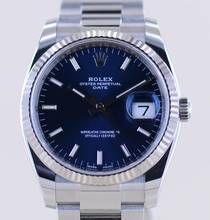  Rolex Oyster Perpetual Date Blue 34mm Index Dial Weißgold Steel 115234 Top Unisex B+P 