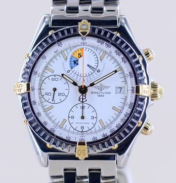  Breitling Chronomat Stahl Gold Yachting Regatta White Dial Pilotband 39mm Chronograph 