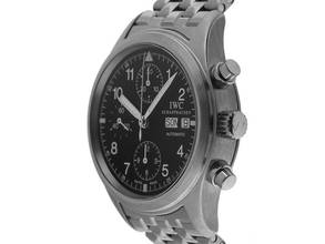 Thumbnail von IWC Fliegeruhr Chronograph Flieger Chronograph Ref.3706 Bj.1997 original Box sehr gut Vintage Flieger Chronograph Day-Date Stahlband
