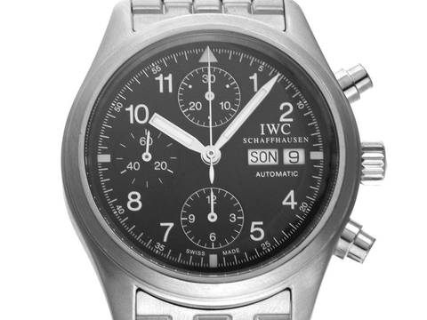  IWC Fliegeruhr Chronograph Flieger Chronograph Ref.3706 Bj.1997 original Box sehr gut Vintage Flieger Chronograph Day-Date Stahlband 