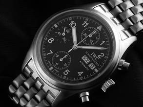 Thumbnail von IWC Fliegeruhr Chronograph Flieger Chronograph Ref.3706 Bj.1997 original Box sehr gut Vintage Flieger Chronograph Day-Date Stahlband