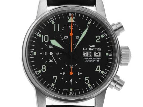  Fortis Flieger Chronograph Ref.597.11.141 Bj.2002 original Box sehr gut Vintage Flieger Chronograph Day-Date Leder Faltschließe 