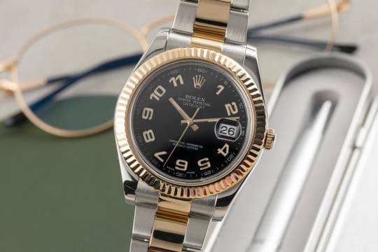  Rolex Datejust II Black Arabic Dial Stahl / Gold Automatik Herrenuhr Ref 116333 Box 
