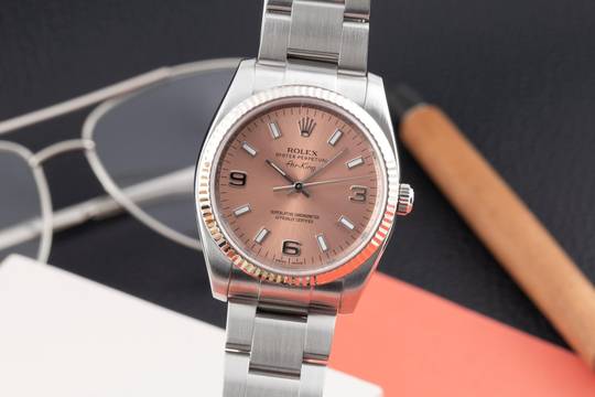  Rolex Air King 34 Salmon Dial 369 Stahl Weissgold Automatik Ref. 114234 V-Serie 