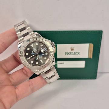  Rolex Yacht-Master 40 40mm Platina & Aço Rhodium Dial Automático Completo 