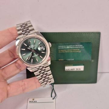  Rolex Datejust 41 41mm Ouro Branco & Aço Mint Green Jubilee Automático Completo 