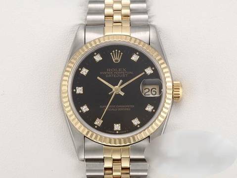  Rolex Datejust Medium Stahl Gelbgold 750 Diamanten Automatik Gold Stahl Stainless Steel 18kt Yellow Gold Jubilé-band Chronometer Oyster Black Dial 