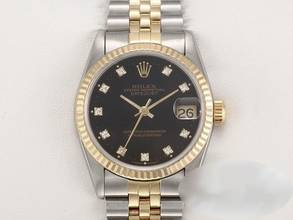Rolex Datejust 31 Medium Steel Yellow Gold 750 Diamonds Automatic Gold Steel Stainless Steel 18kt Yellow Gold Jubilee Bracelet Chronometer Oyster Black Dial
