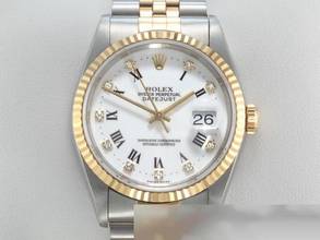 Rolex Datejust 36 36mm 16233 Steel Yellow Gold 750 2000 Diamonds Automatic Stainless Steel 18kt Yellow Gold Jubilee Bracelet Chronometer Oyster White Dial