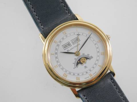 Blancpain Villeret 18 Karat Gelbgold Triple Calendar Mondphase 34 mm mit original Schließe C 64 Kaliber F Piguet 64 Handaufzug Rarität