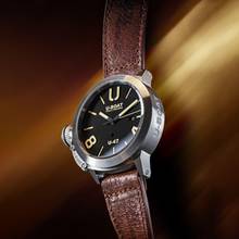 Thumbnail von U-Boat Classico U-47 Stahl 47mm ZB schwarz handgefertigtes Lederband braun im used Look 10 ATM Full Set neu