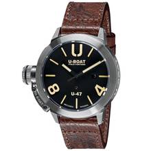 Thumbnail von U-Boat Classico U-47 Stahl 47mm ZB schwarz handgefertigtes Lederband braun im used Look 10 ATM Full Set neu