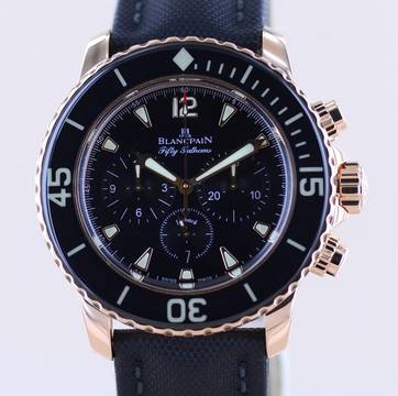  Blancpain Fifty Fathoms 18K Roségold Chronograph 45mm black dial Automatic Luxus B+P 