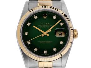 Thumbnail von Rolex Datejust 36 Green Dial Diamanten Ref.16233 Bj.1991 Full Set original Vintage Unpoliert Datejust Green Dial Diamanten