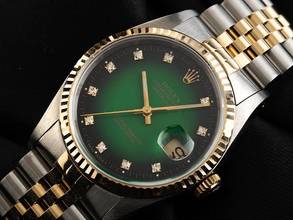 Thumbnail von Rolex Datejust 36 Green Dial Diamanten Ref.16233 Bj.1991 Full Set original Vintage Unpoliert Datejust Green Dial Diamanten