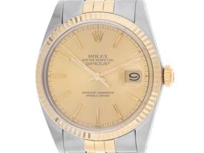Thumbnail von Rolex Datejust 36 Ref.16013 Bj.1984 Box&Bescreibung sehr gut Vintage Datejust Stahl 18kt Gelbgold open 6/9 Jubilé Armband