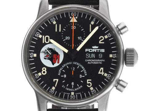 Fortis Flieger Chronograph Ref.597.11.141 1994 Full Set Original Vintage Unpoliert Flieger Chronograph Aufklärungsgeschwader 51 Immelman Limited Edition Day-Date Leder Faltschließe 