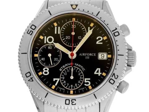  Eterna Matic Airforce III Ref.8408.41 Bj.1995 Full Set original Vintage Unpoliert Airforce III Chronograph 