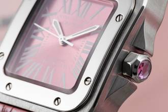 Thumbnail von Cartier Santos 100 Pink Dial Stahl Automatik Damenuhr Ref. W20133X8 B&P 2014