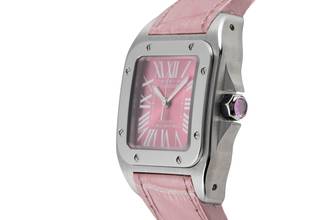 Thumbnail von Cartier Santos 100 Pink Dial Stahl Automatik Damenuhr Ref. W20133X8 B&P 2014