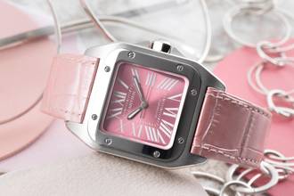 Thumbnail von Cartier Santos 100 Pink Dial Stahl Automatik Damenuhr Ref. W20133X8 B&P 2014