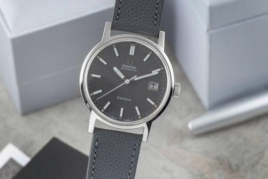  Omega Genève Grey Dial Stahl Automatik Herrenuhr ST168.0098 166.098 Vintage 