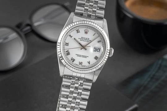  Rolex Datejust 36 White Roman Dial Stahl / Weissgold Automatik 16234 B&P LC100 