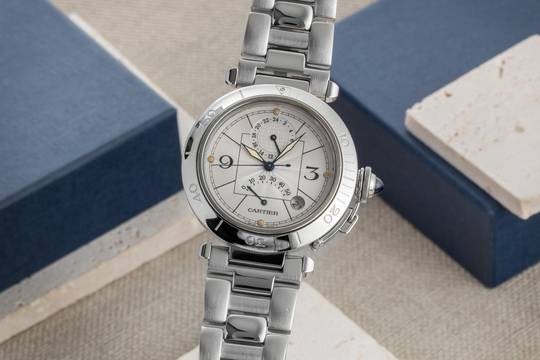  Cartier Pasha GMT Power Reserve Automatik Stahl Herrenuhr Ref. W31037H3 2388 