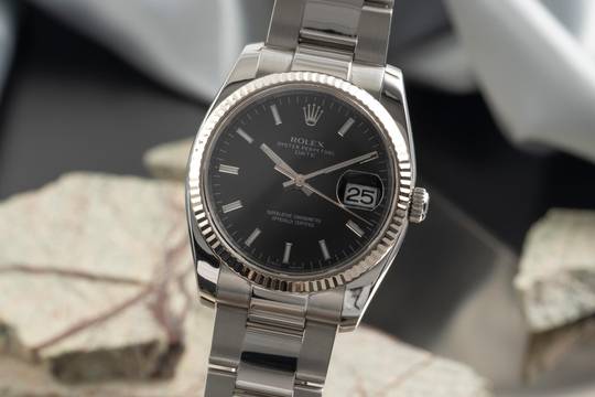  Rolex Oyster Perpetual Date 34 Black Dial Stahl Weissgold Automatik Herrenuhr Ref 115234 Papiere 