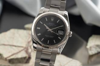Thumbnail von Rolex Oyster Perpetual Date 34 Black Dial Stahl Weissgold Automatik Herrenuhr Ref 115234 Papiere